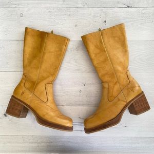 Frye Cognac-Tan Leather Mid-Calf Heeled Boots